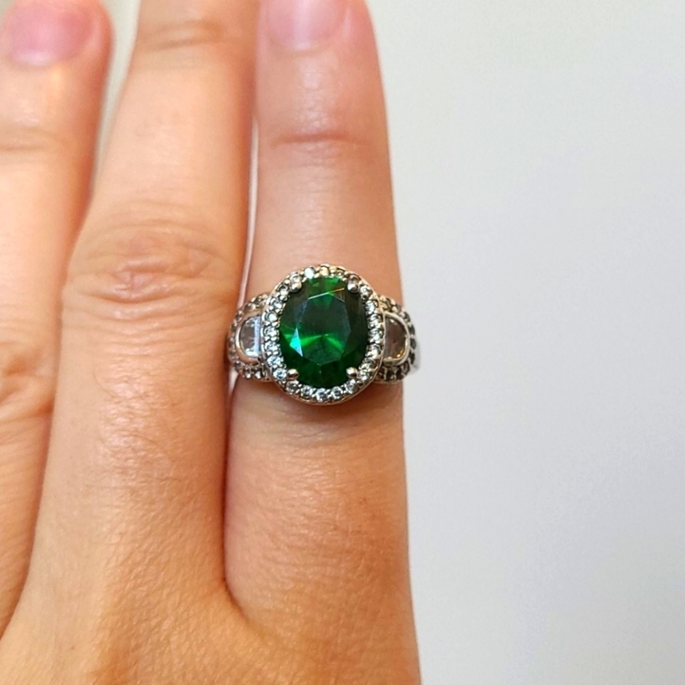 Sterling Silver and CZ Green Ring